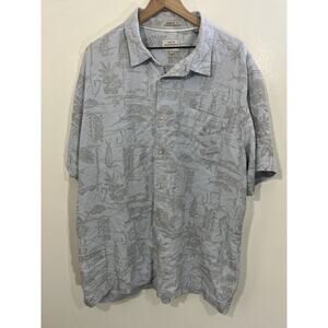 Quicksilver Waterman Shirt 2XL Blue Tribal Aztec Fish Hawaiian Beach Resort